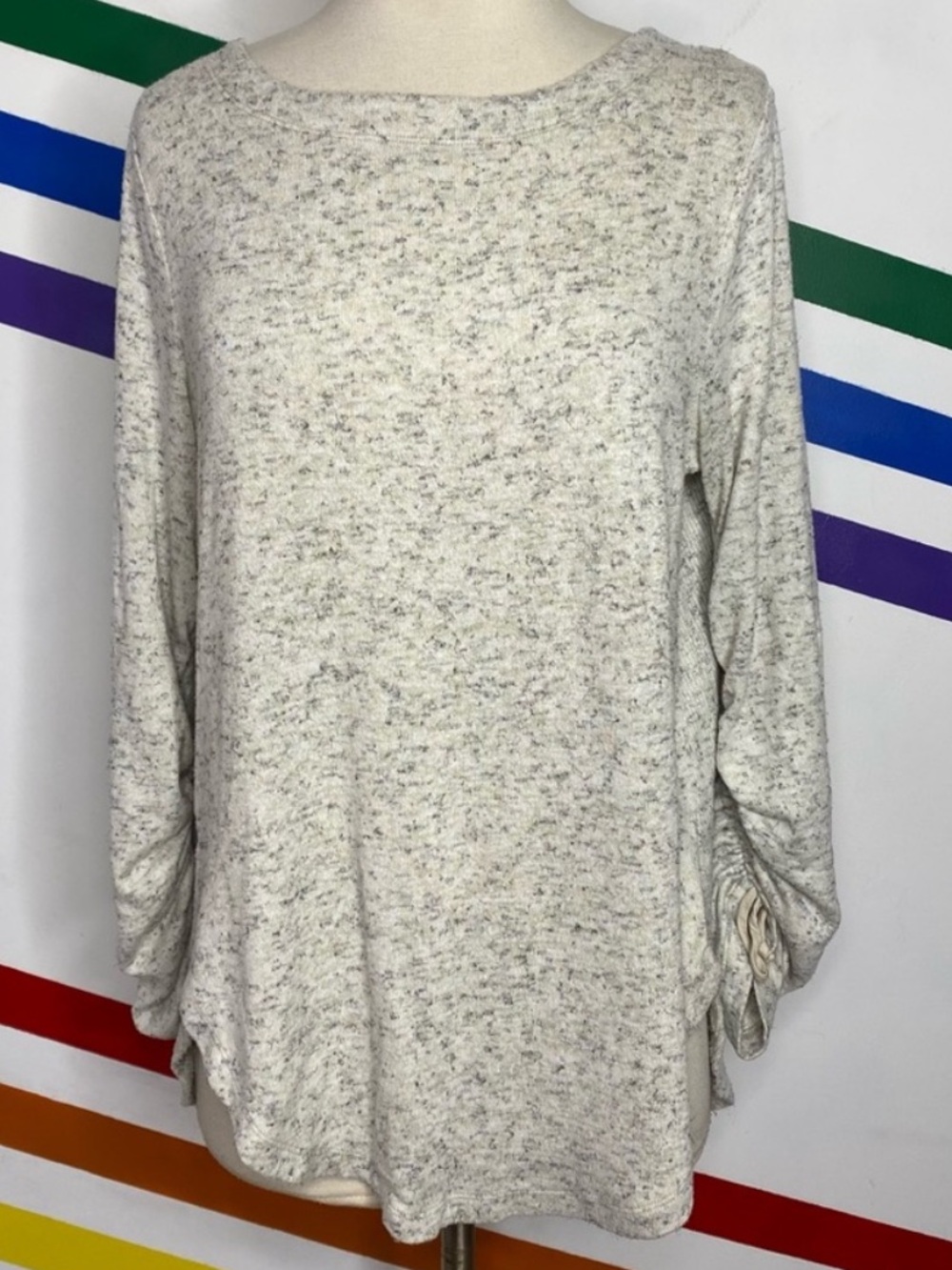 Anthropologie Saturday Sunday Soft Oversized Ruched Sleeve Tunic Top Gray XS